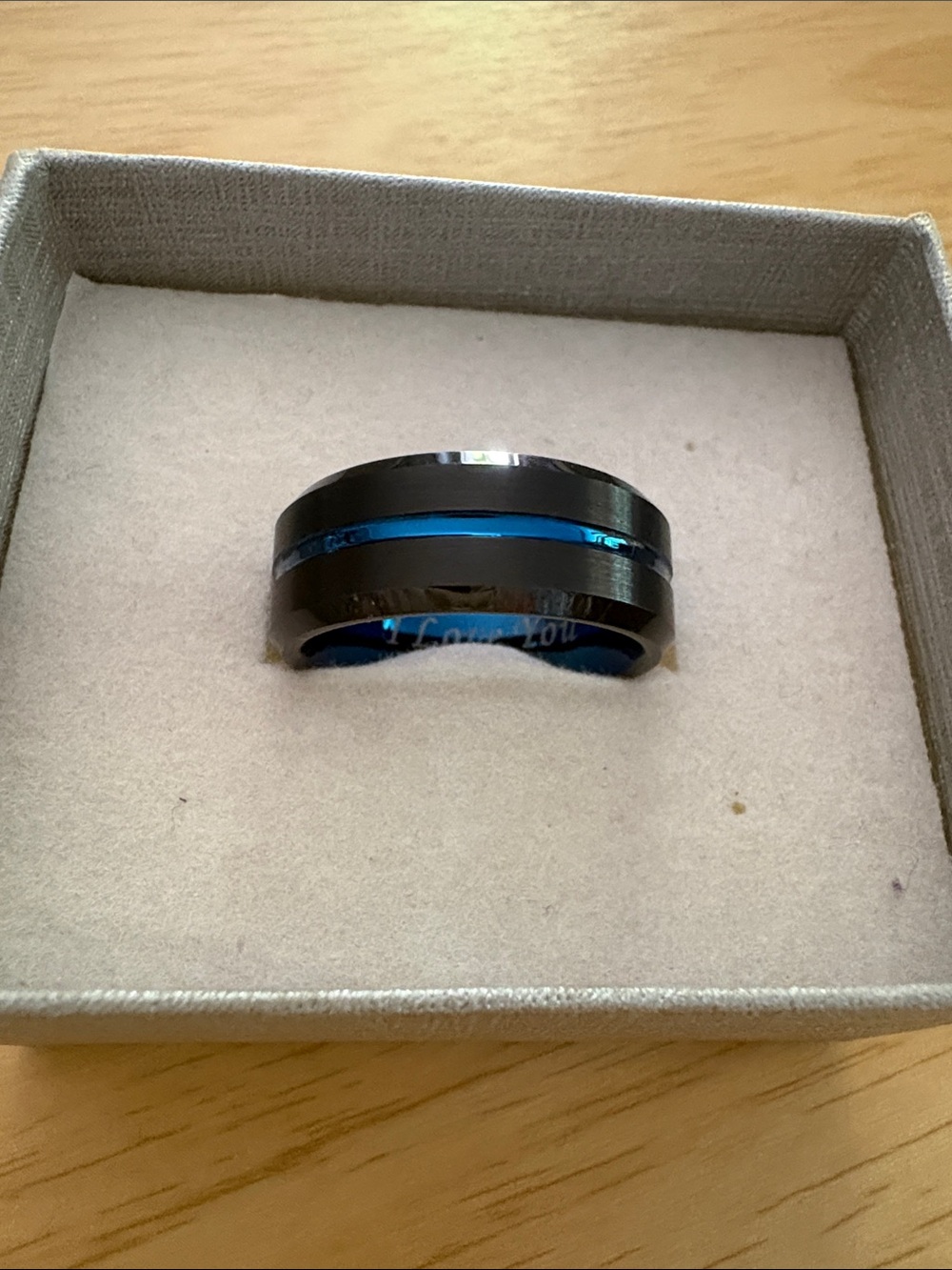 Men's Black Tungsten Carbide Ring with Blue Inlay - Size 8